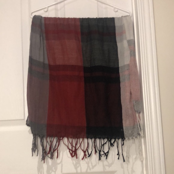Plaid Scarf - Red, Black, Grey, White - Picture 2 of 3